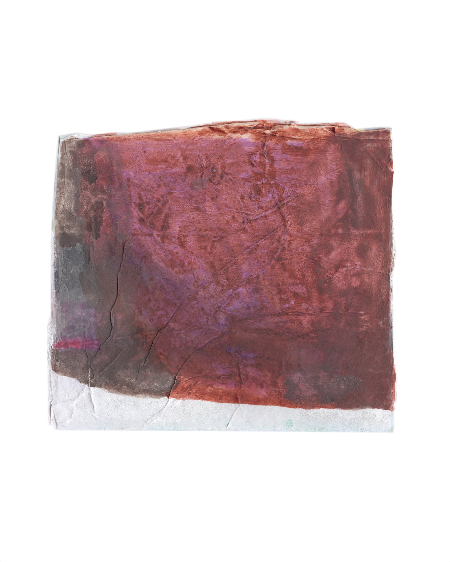 Paper Dream 11, an abstract landscape art print by Libby Saylor, featuring a bold color block of mauve, rose, and lavender hues grounded by a slender white horizontal strip at the bottom of this composition.