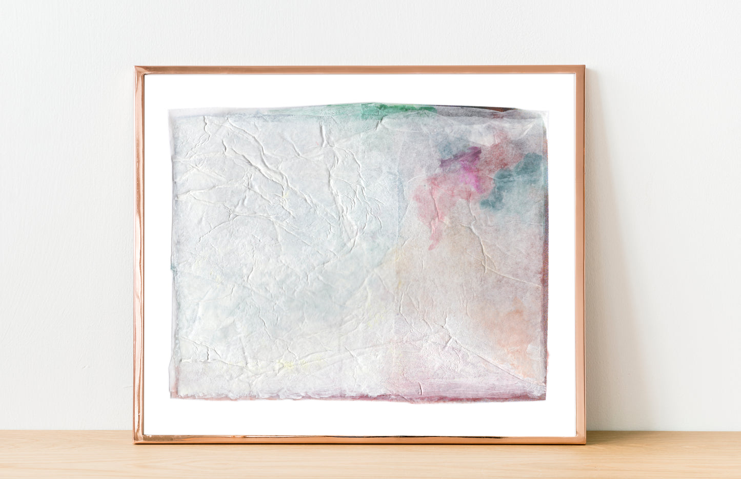 Paper Dream 5 - a soft abstract art print by Libby Saylor in pastel tones with layered textures of paper and watercolor paint.