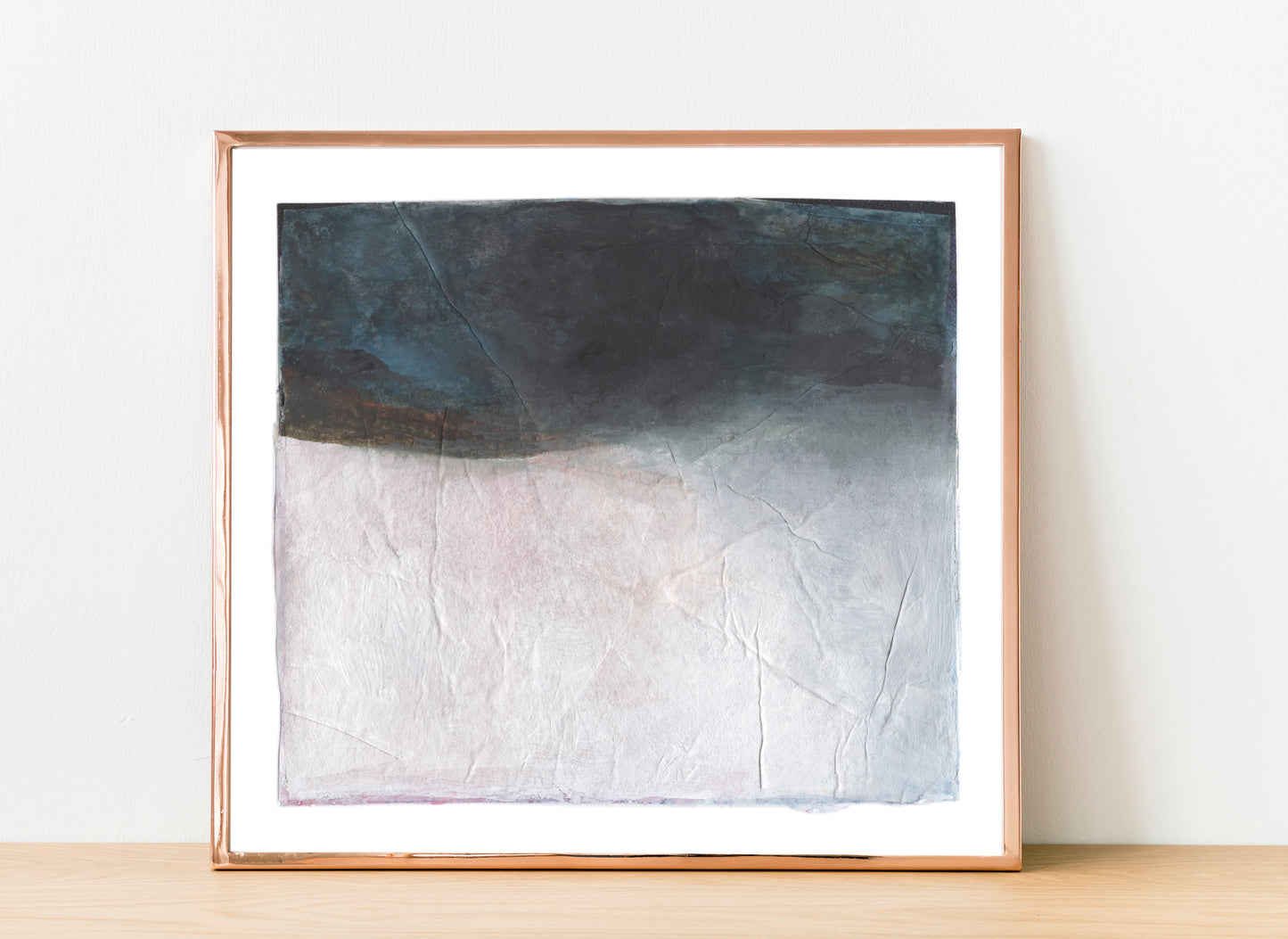 Paper Dream 6 - a soft abstract landscape art print by Libby Saylor in blue, black and white tones.