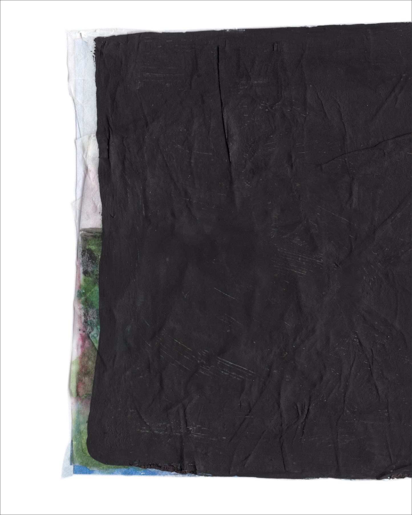 Paper Dream 7 - a bold and textural abstract art print by Libby Saylor featuring black as the prominent color with subtle hints of pastels around the edges, perfect for minimal interiors.