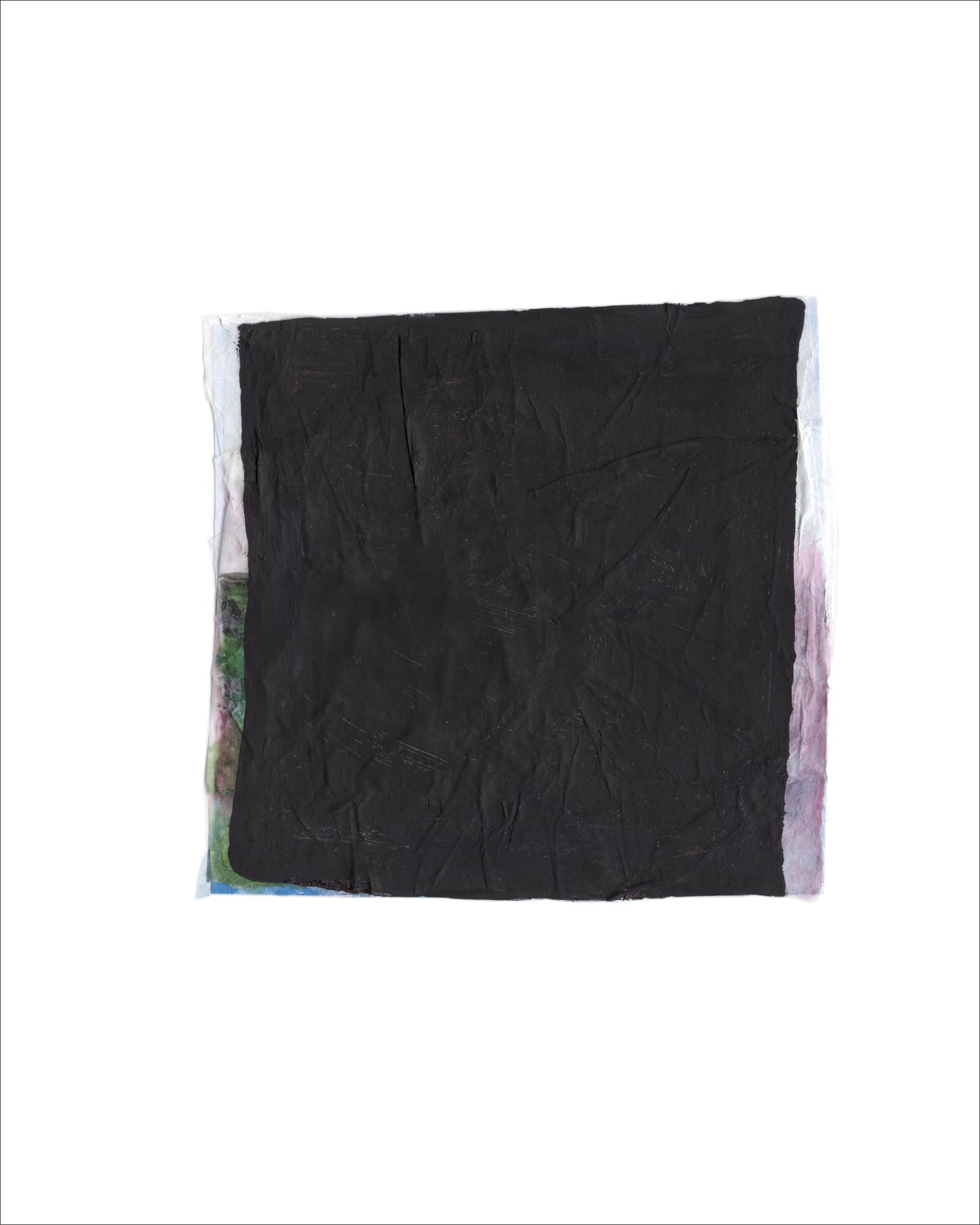 Paper Dream 7 - a bold and textural abstract art print by Libby Saylor featuring black as the prominent color with subtle hints of pastels around the edges, perfect for minimal interiors.