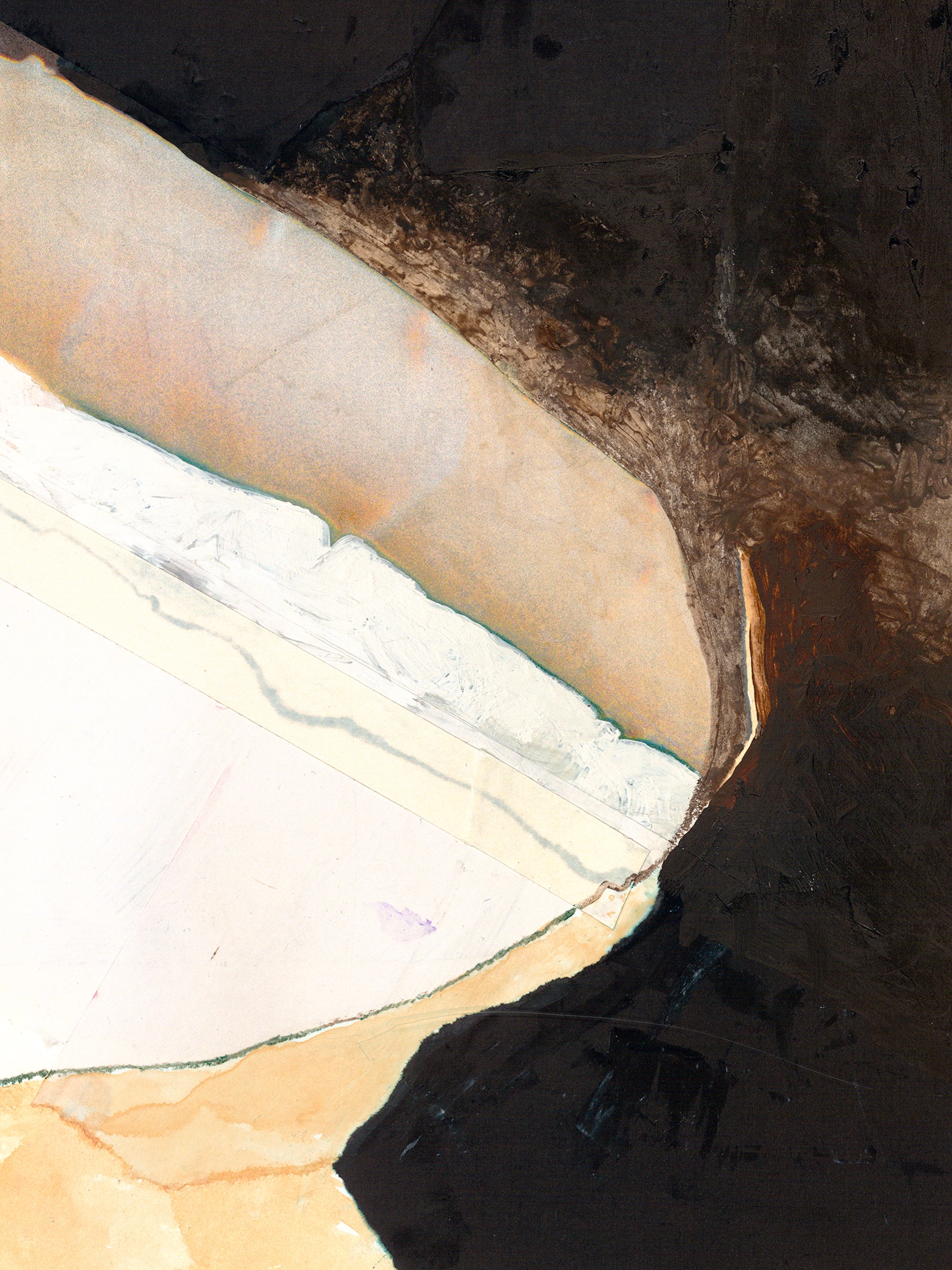 Abstract painting with earthy tones on a dark background