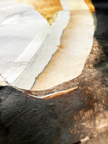 Close-up of a painting with a focus on the surface texture.