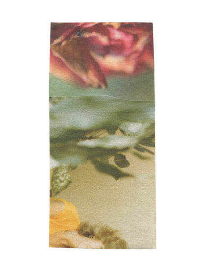 Abstract photo collage artwork featuring soft rose pink and sage green tones with layered textures and dreamy atmospheric compositions on watercolor paper