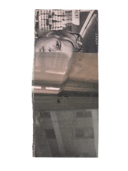 Abstract photo collage featuring a female figure in black and white with layered elements and soft grayscale tones.