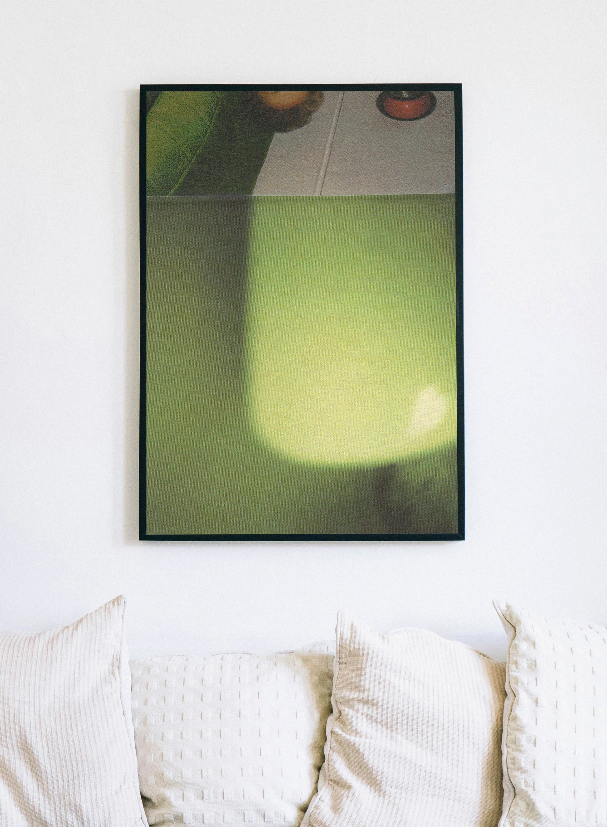 Framed canvas print of green abstract mixed media photo collage art.