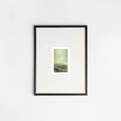 Abstract photo collage in muted greens, taupes, and golden tones in a black frame.