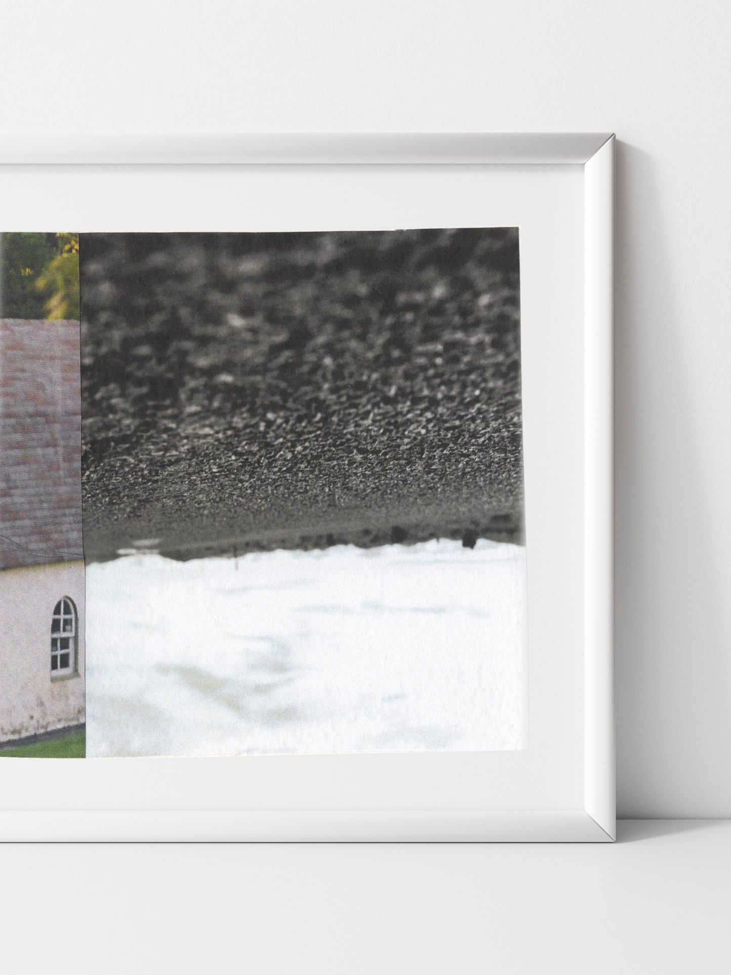 Abstract photo collage with windows and landscape themes in a white 
frame.