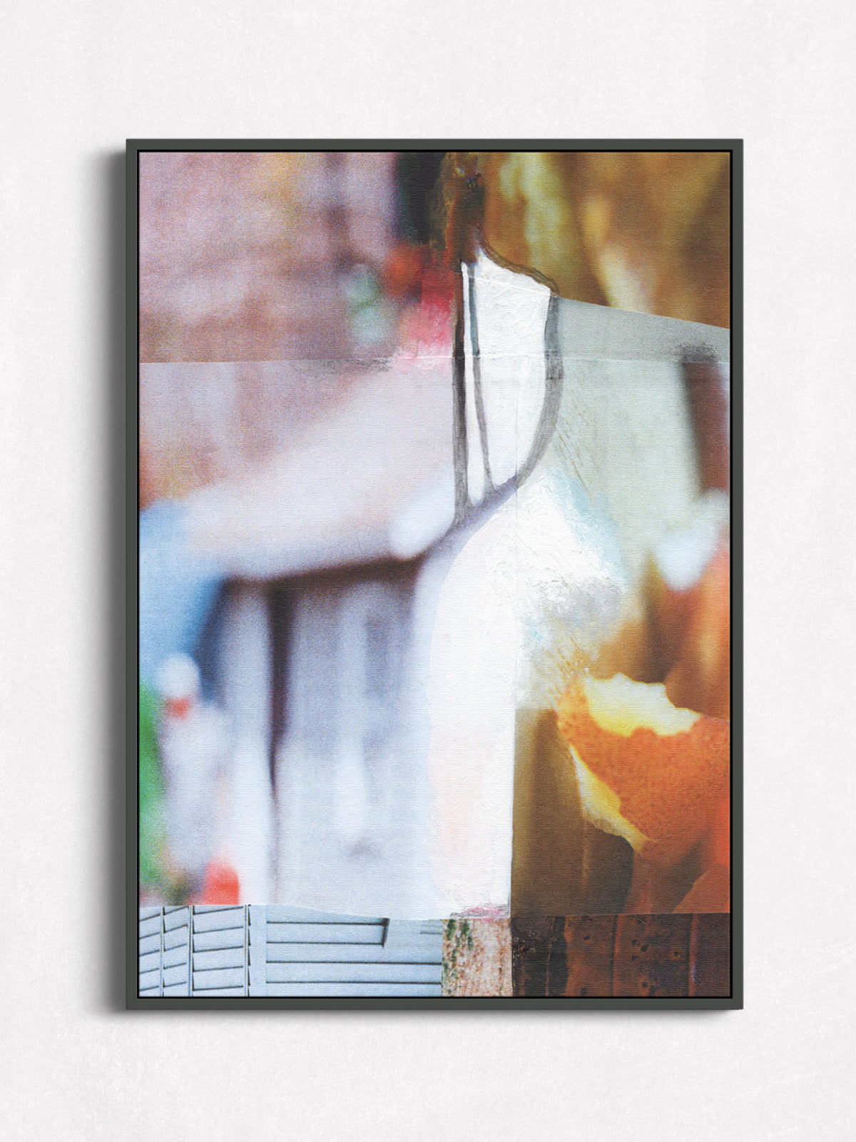 Colorful abstract photo collage in a black floater frame.