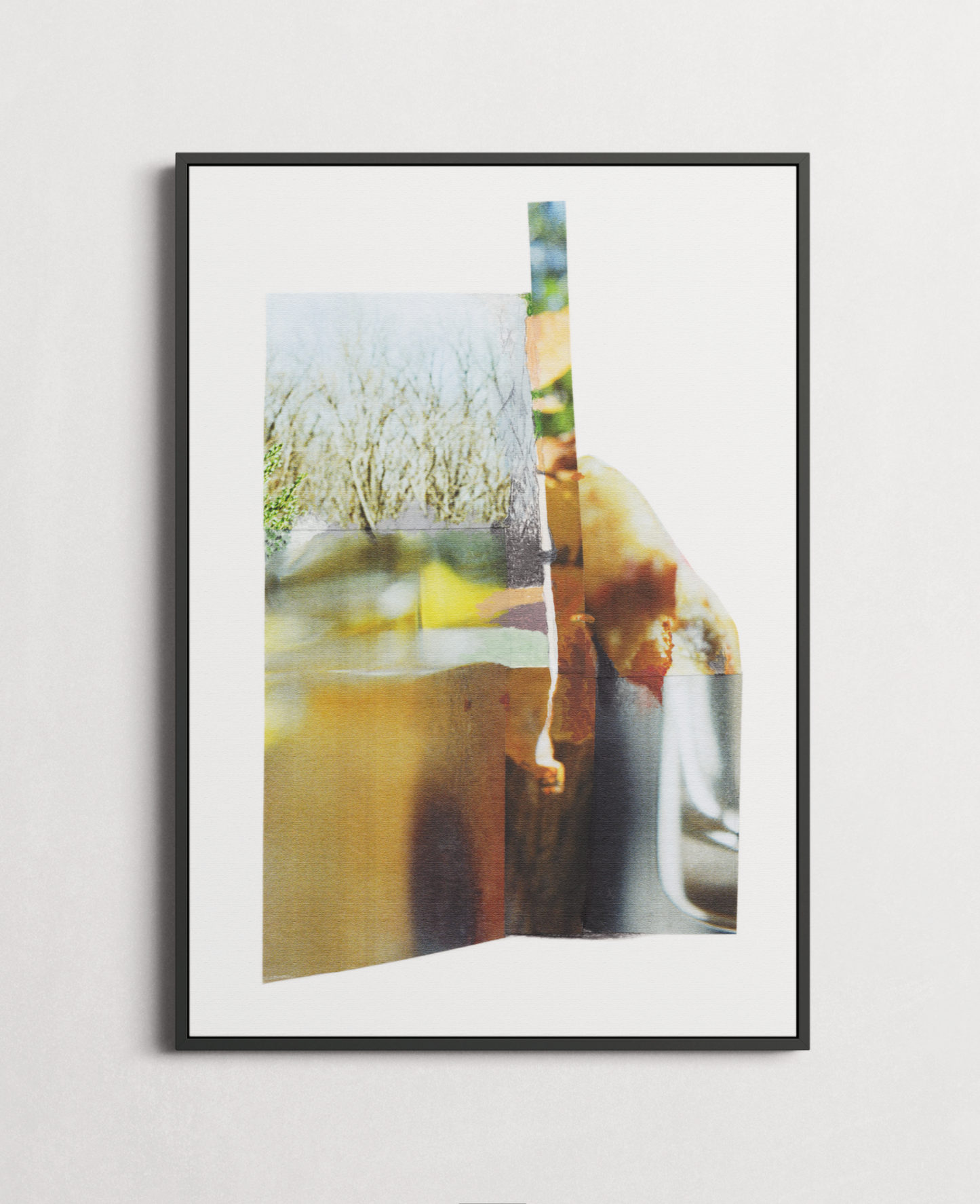 Framed Dreamlike botanical photo collage with organic edges and earth tones.