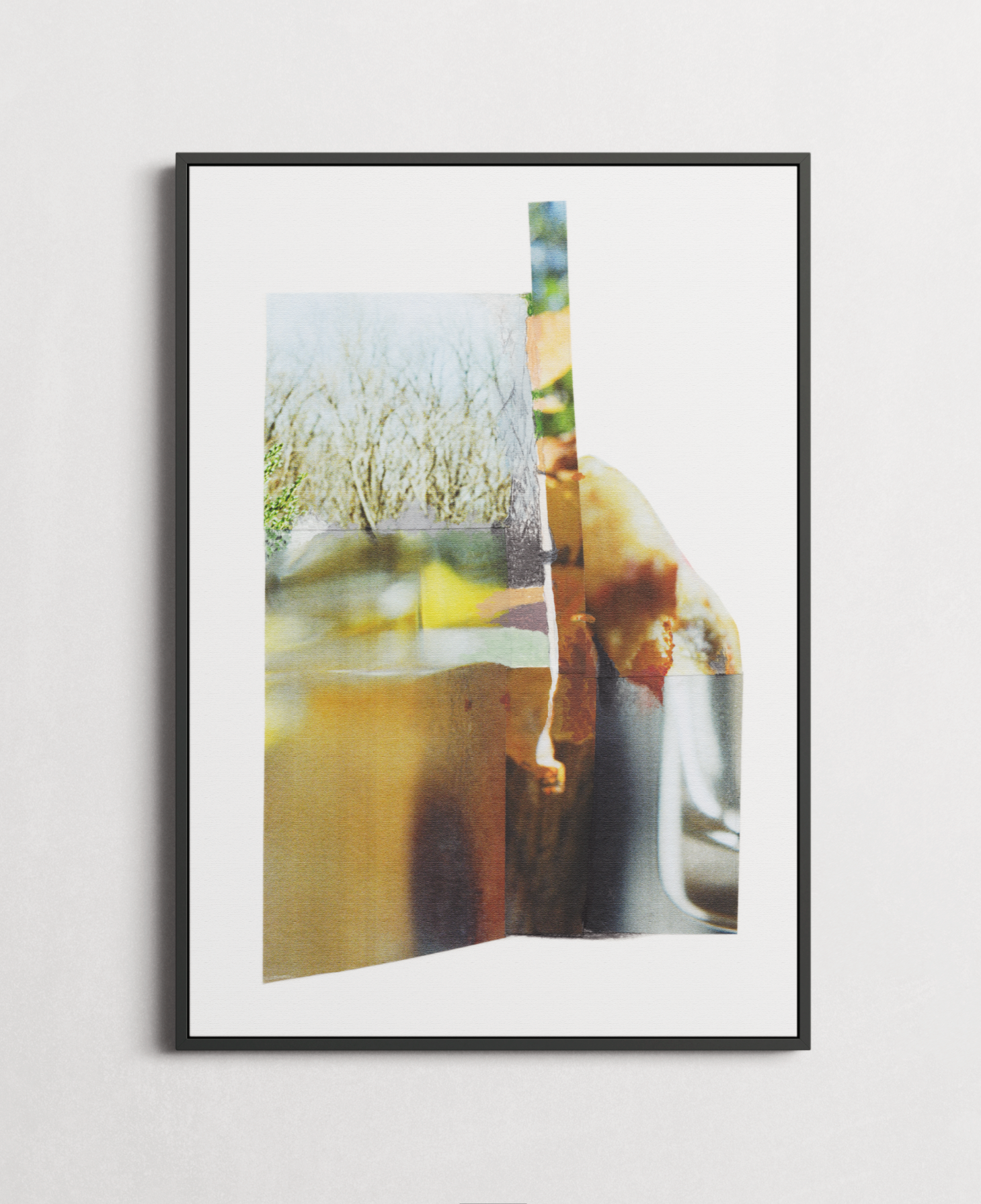 Framed Dreamlike botanical photo collage with organic edges and earth tones.