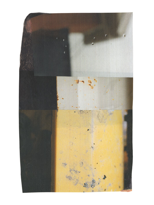 Abstract geometric art print with charcoal, cream, and golden yellow rectangular blocks