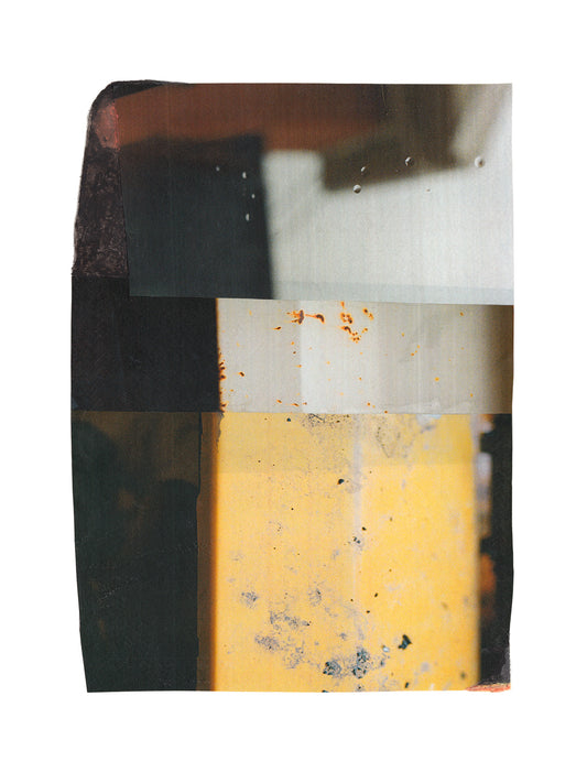 Abstract geometric art print with charcoal, cream, and golden yellow rectangular blocks