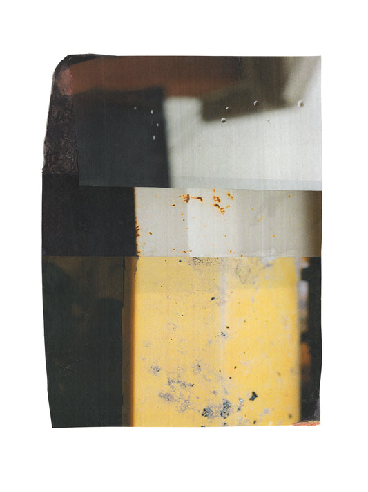 Abstract geometric art print with charcoal, cream, and golden yellow rectangular blocks