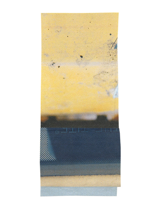 Navy blue and yellow abstract photo collage in a narrow, portrait-orientation format.