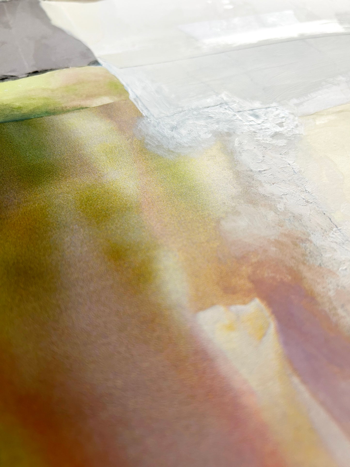 Close-up of a colorful abstract painting with soft focus
