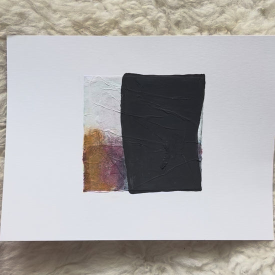 Paper Dream 9 - a bold and textural abstract art print by Libby Saylor featuring black as the prominent color with subtle hints of oranges, rusts, reds, and purples around the edges, perfect for minimal interiors.