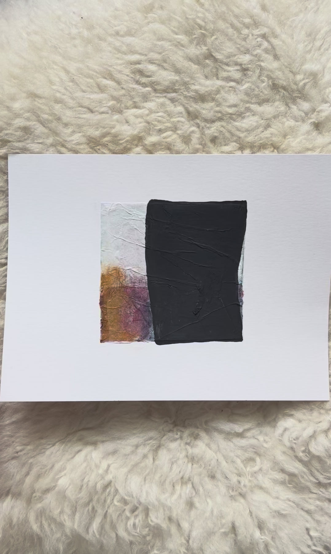Paper Dream 9 - a bold and textural abstract art print by Libby Saylor featuring black as the prominent color with subtle hints of oranges, rusts, reds, and purples around the edges, perfect for minimal interiors.