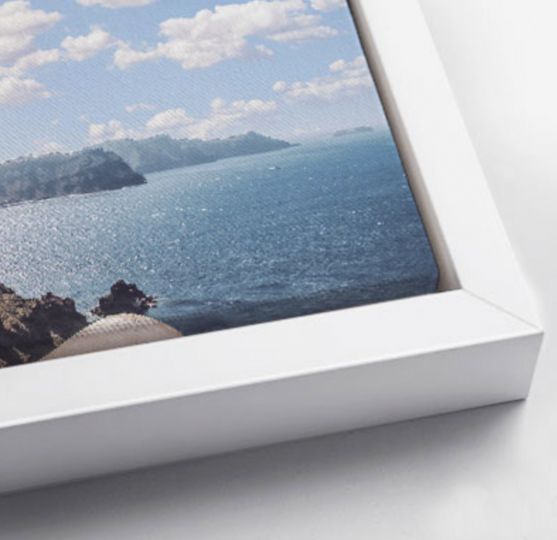 White frame with wrapped canvas detail
